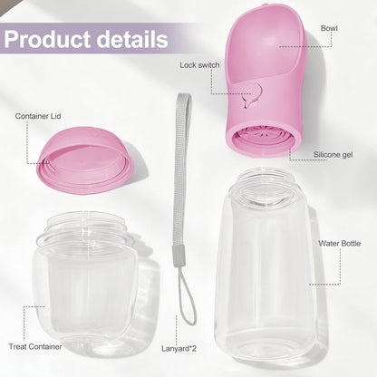 Portable Dog Water Bottle with Food Container, Drinking Bottle for Travel