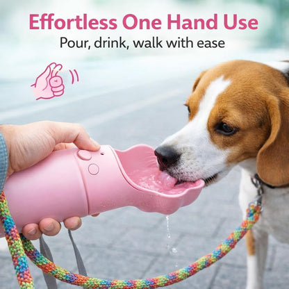 Duna Gulp 18oz Dog Travel Water Bottle with Paw-Shaped Bowl - Insulated Stainless Steel, Leakproof & Portable with Carry Strap for Outdoor Walking, Hiking & Pet Hydration on-the-Go - Pink