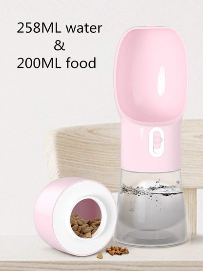 Portable Dog Water Bottle with Food Container Dishwasher Safe-Pink