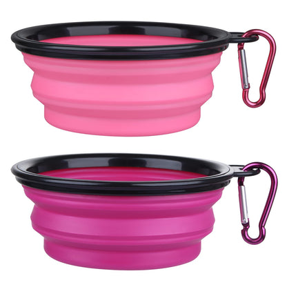 Dog Bowl Pet Collapsible Bowls, 2 Pack for Cats Dogs, Portable Pet Feeding Watering Dish for Walking Parking Traveling with 2 Carabiners (Small, Blue+Green)