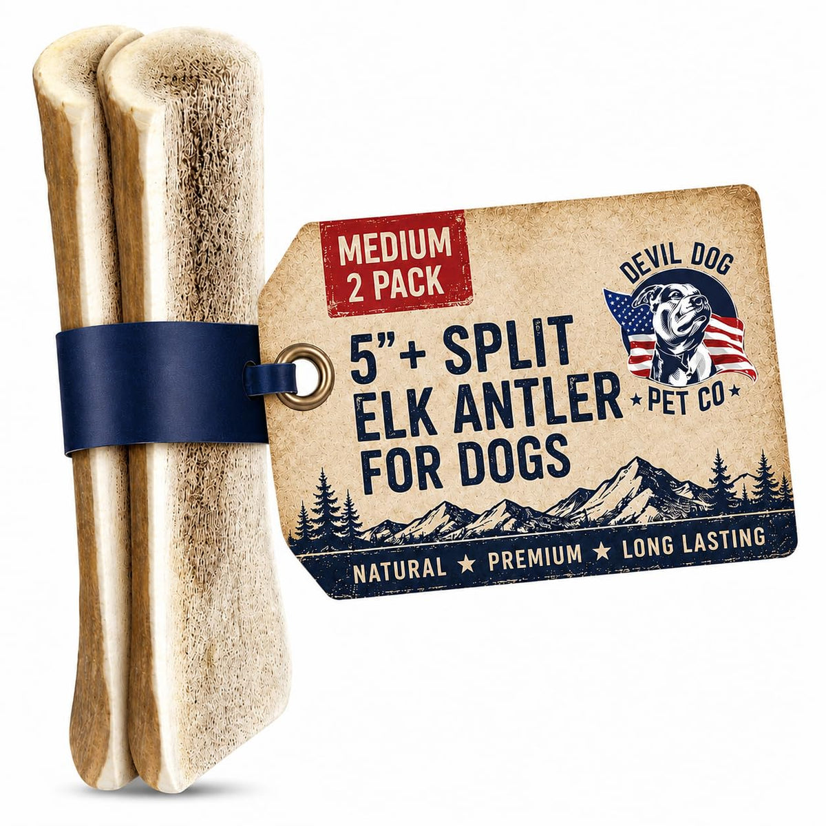 Devil Dog Pet Co Whole Elk Antlers for Dogs, XL, Aggressive Chewers