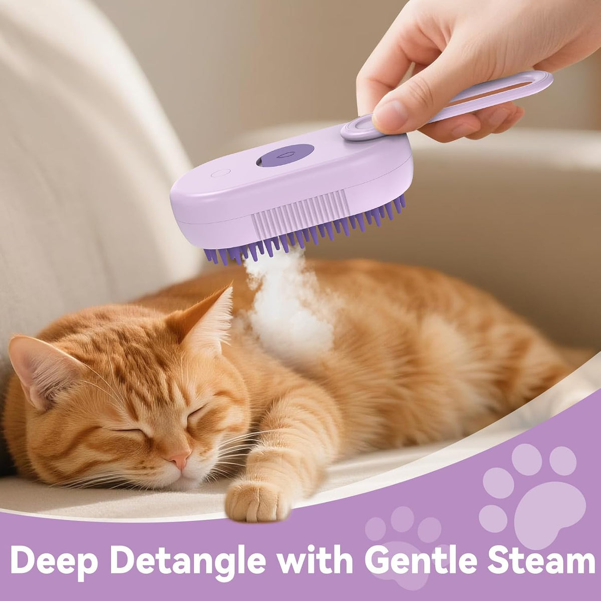 Pet Grooming Brush with Gentle Cool Water Mist for Long & Short Haired Cats and Dogs（Purple）