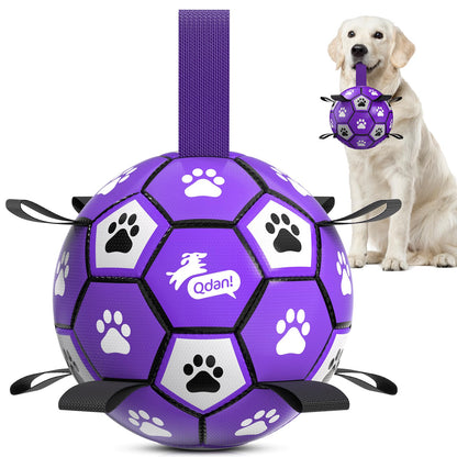 QDAN Dog Toys Dog Balls, 6 Inch Dog Soccer Ball with Straps, Herding Balls