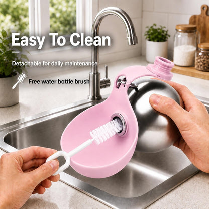 Portable Dog Water Bottle with Collapsible Silicone Bowl & Cleaning Brush