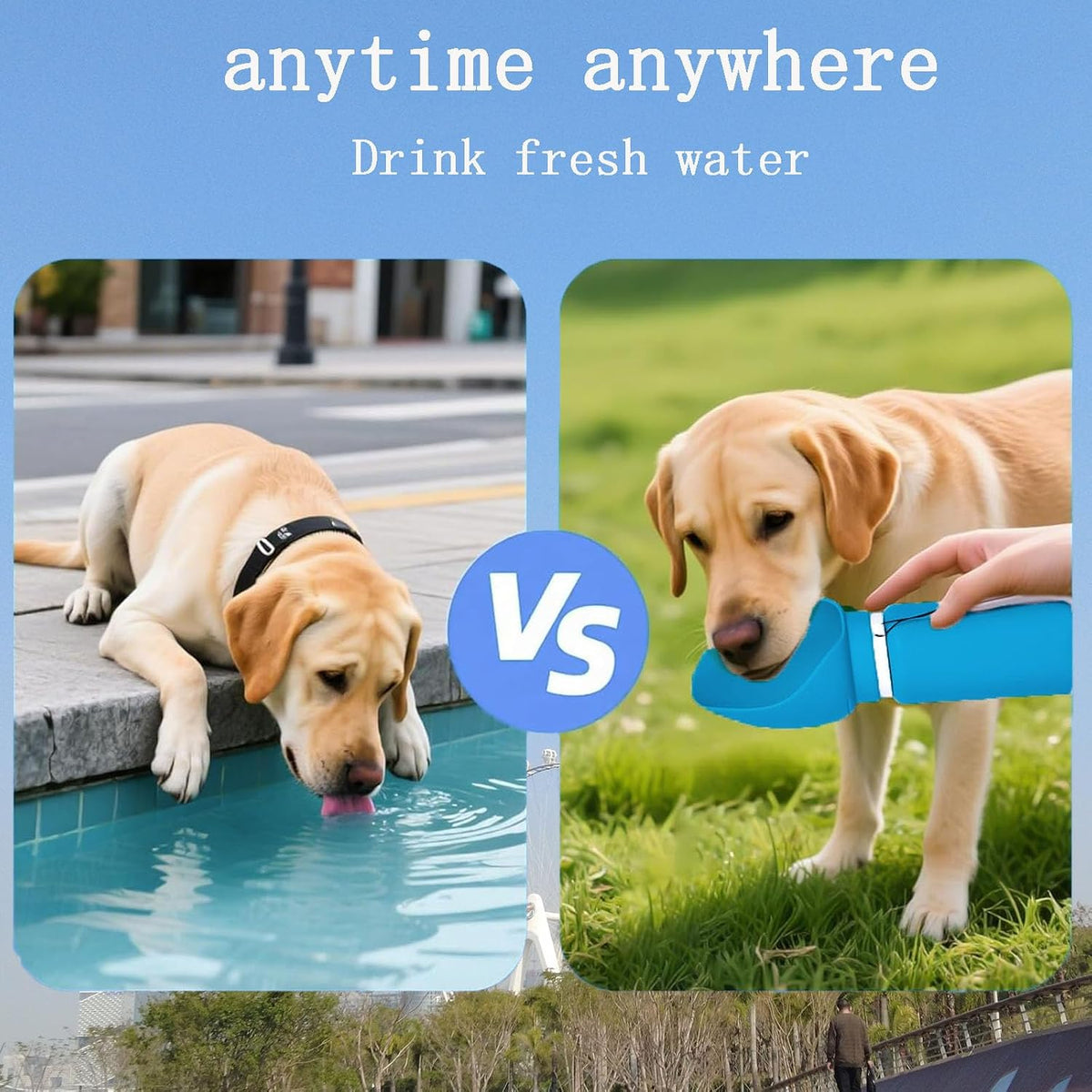 Portable Dog Water Bottle, Collapsible Water Bottle for Dogs Perfect for Walking, Hiking and Outdoors, Pet Drink Cup, Foldable Pet Travel Bowl with Wide Mouth Design, Leak Proof, Blue, 18.6oz/550ml