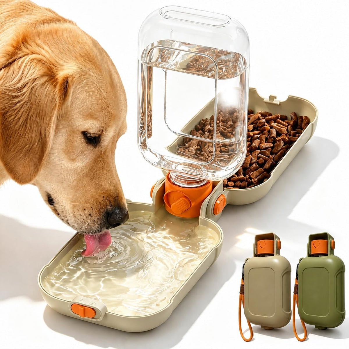 Dog Water Bottle, Puppy Essentials, Collapsible Dog Bowls (Green)