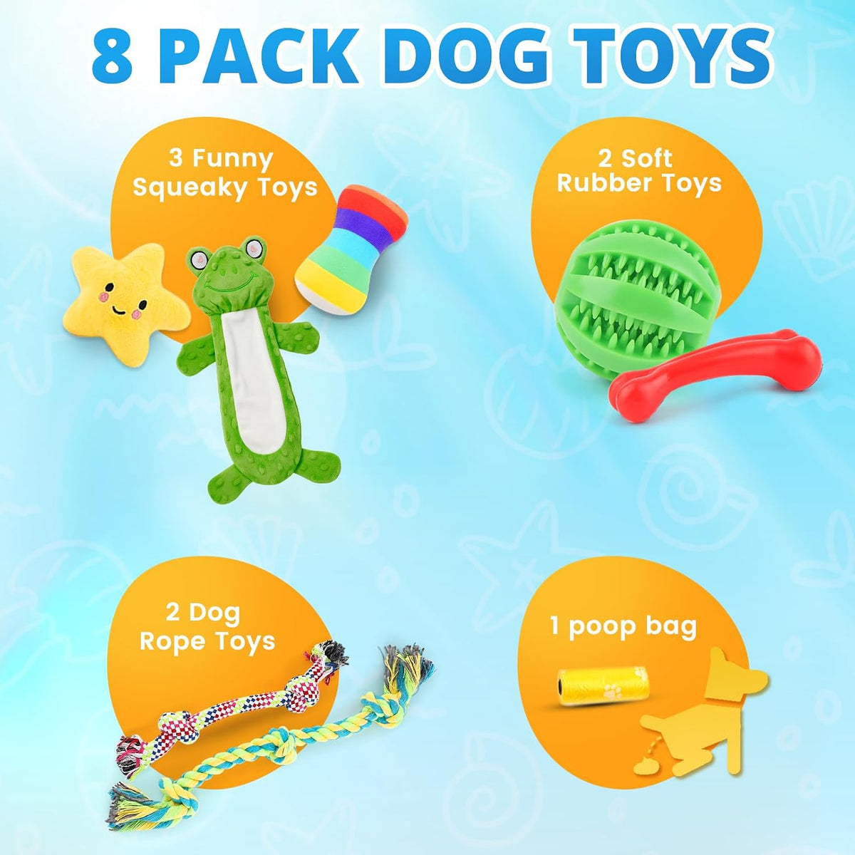 LOYEE 8 Pack Puppy Toys for Small Dogs, Luxury Dog Chew Toys with Squeaky Plush Toys, Rope Toys and Ball, Teething Toys for Puppy Supplies