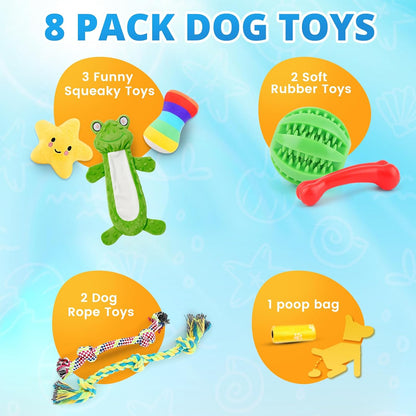LOYEE 8 Pack Puppy Toys for Small Dogs, Luxury Dog Chew Toys with Squeaky Plush Toys, Rope Toys and Ball, Teething Toys for Puppy Supplies