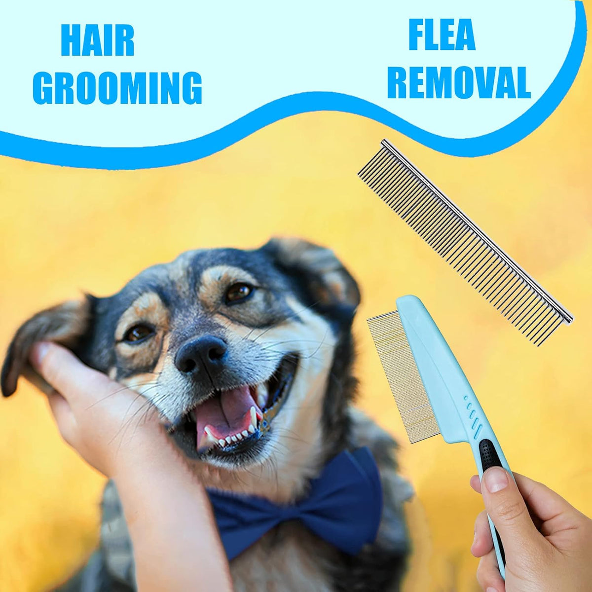 Dog Brush Grooming Kit 5PCS - Dog Brush for Shedding,Puppy Brush and Flea Comb for Dogs, Slicker Brush Comb and Dog Hair Brush Set Blue, Grooming at Home or Travel