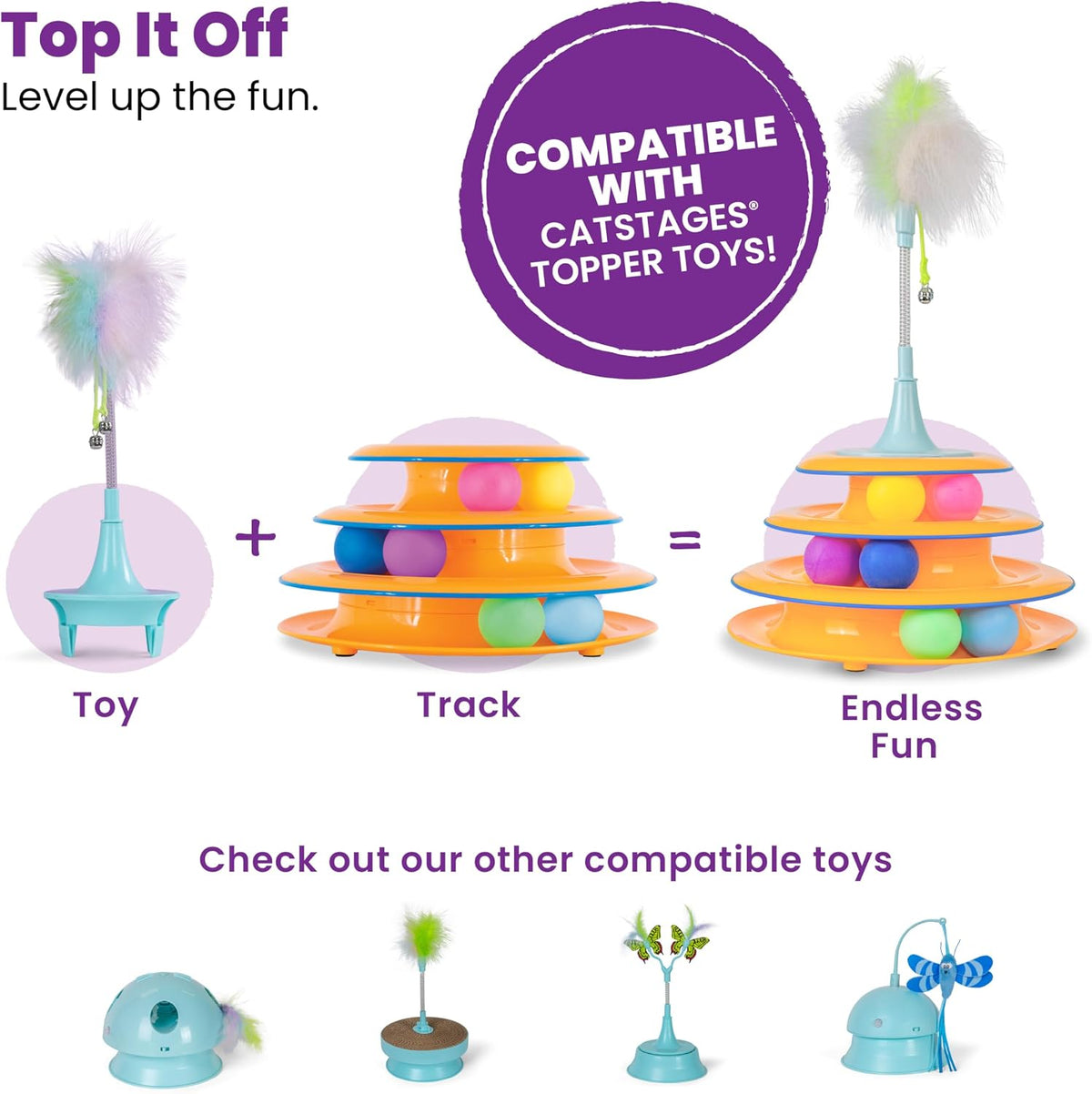 Catstages Tower of Tracks Interactive Cat Toy, 6 Spinning Balls, 10" x 5.3"