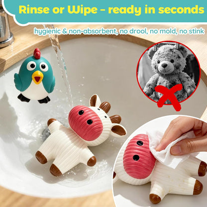 LECHONG 5 Pack Latex Dog Toys for Small Dogs – Squeaky Squeeze Toys, Puppy Teething Chew Toys, Soft Rubber Pet Toys, 4.7” Cute Farm Animal Set (Cow, Rabbit, Cat, Pig, Rooster)