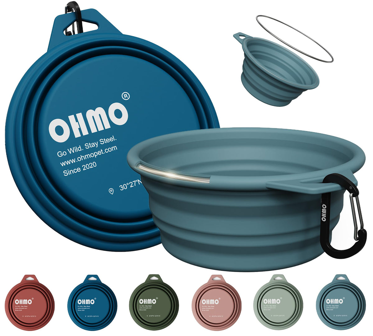OHMO Collapsible Dog Bowls for Pet Travel, 12oz, 2pcs, Coral&Brick Red