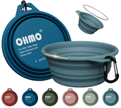 OHMO Collapsible Dog Bowls for Pet Travel, 12oz, 2pcs, Coral&Brick Red