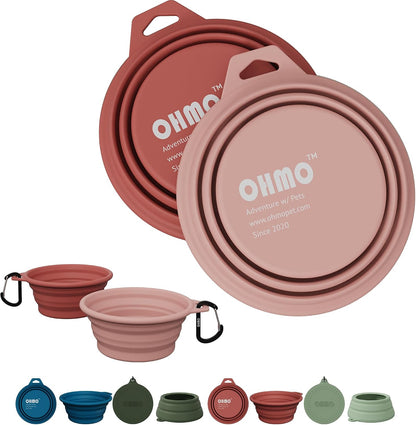 OHMO Collapsible Dog Bowls for Pet Travel, 12oz, 2pcs, Coral&Brick Red
