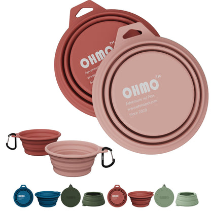 OHMO Collapsible Dog Bowls for Pet Travel, 12oz, 2pcs, Coral&Brick Red