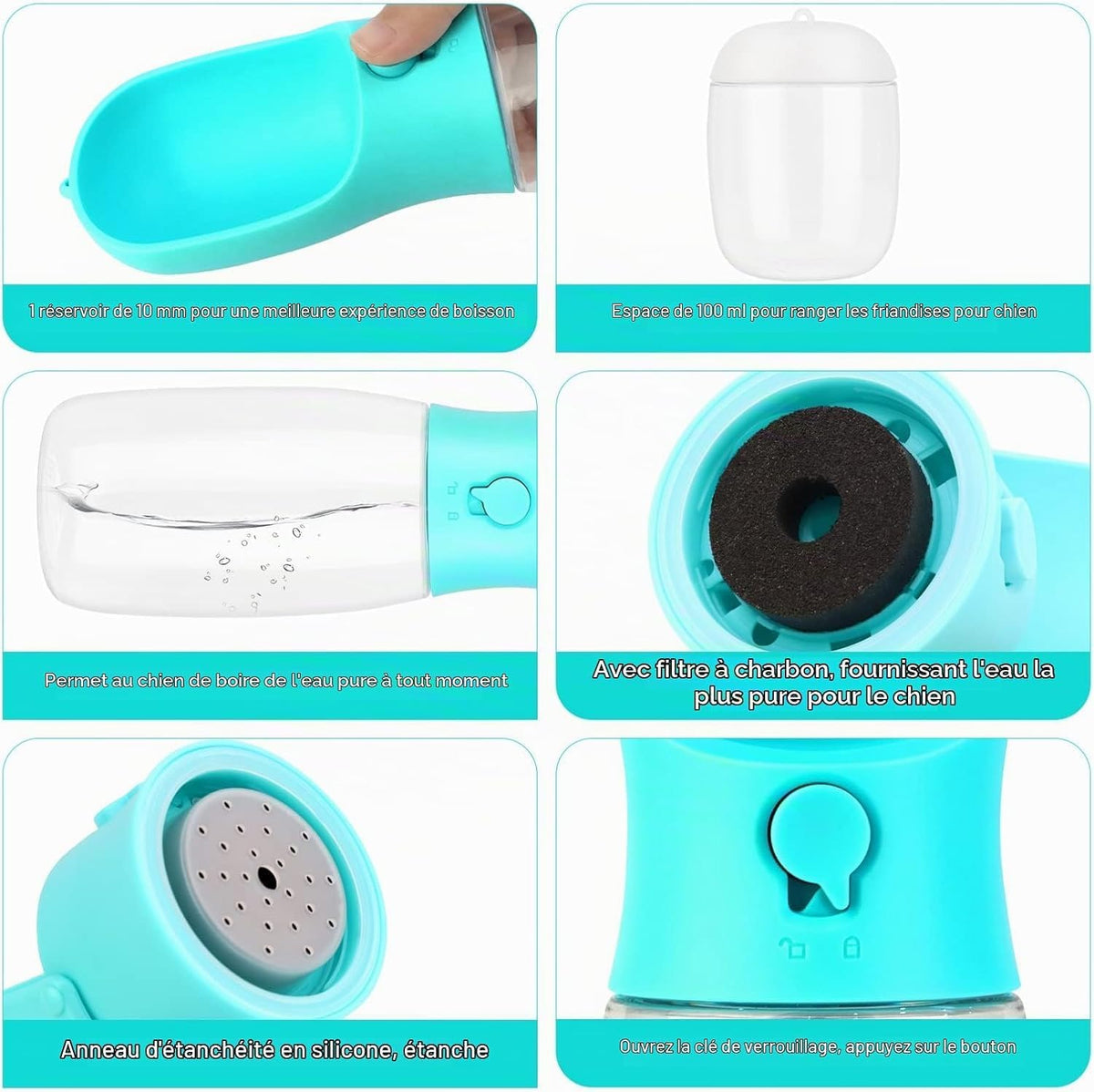 Portable Dog Water Bottle with Food Container & Filter, 12oz Travel Pet Water Dispenser for Hiking, Camping & Beach