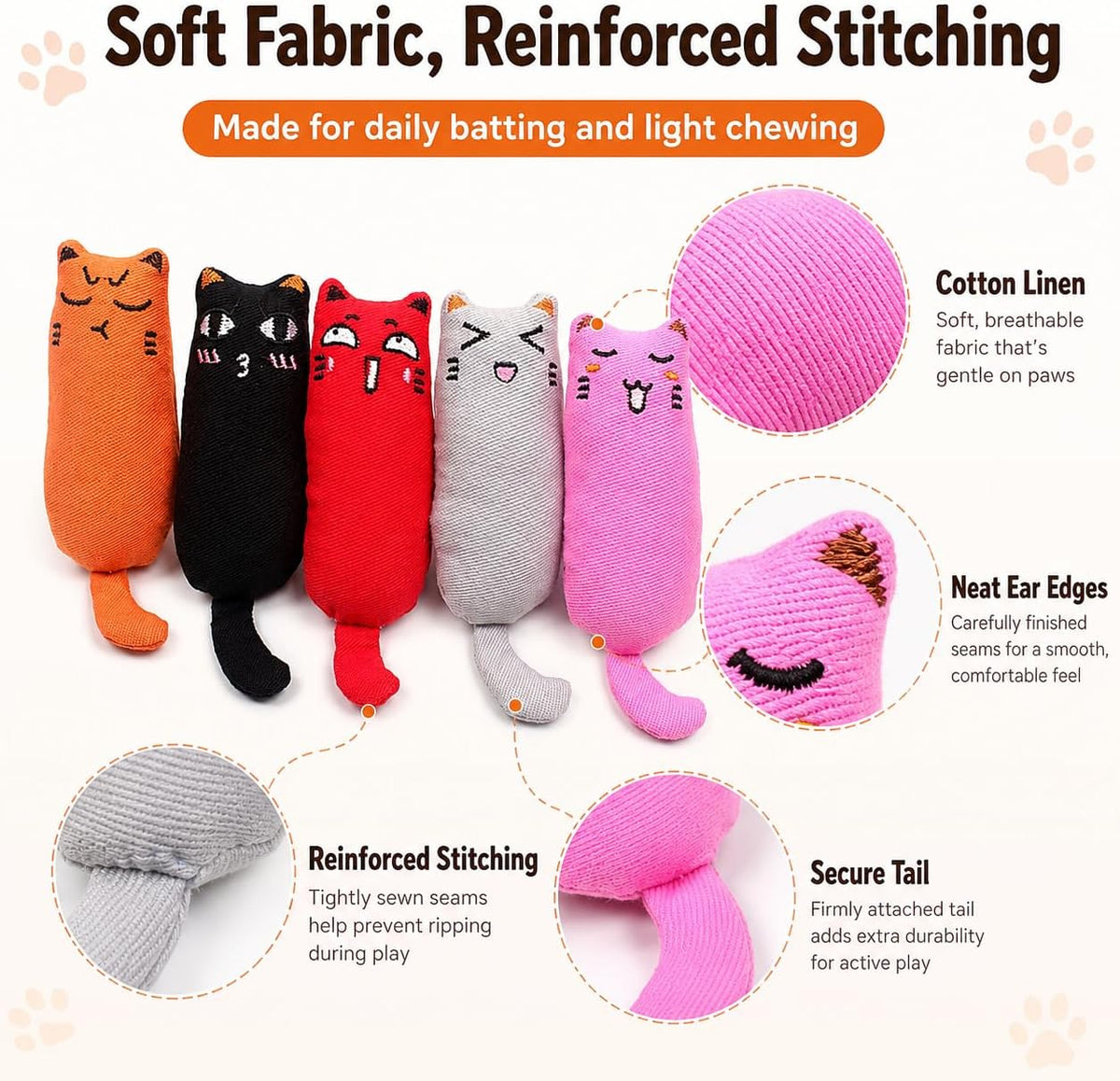 Legendog 5Pcs Bite Resistant Catnip Toy for Cats,Catnip Filled Cartoon Mice Cat Teething Chew Toy