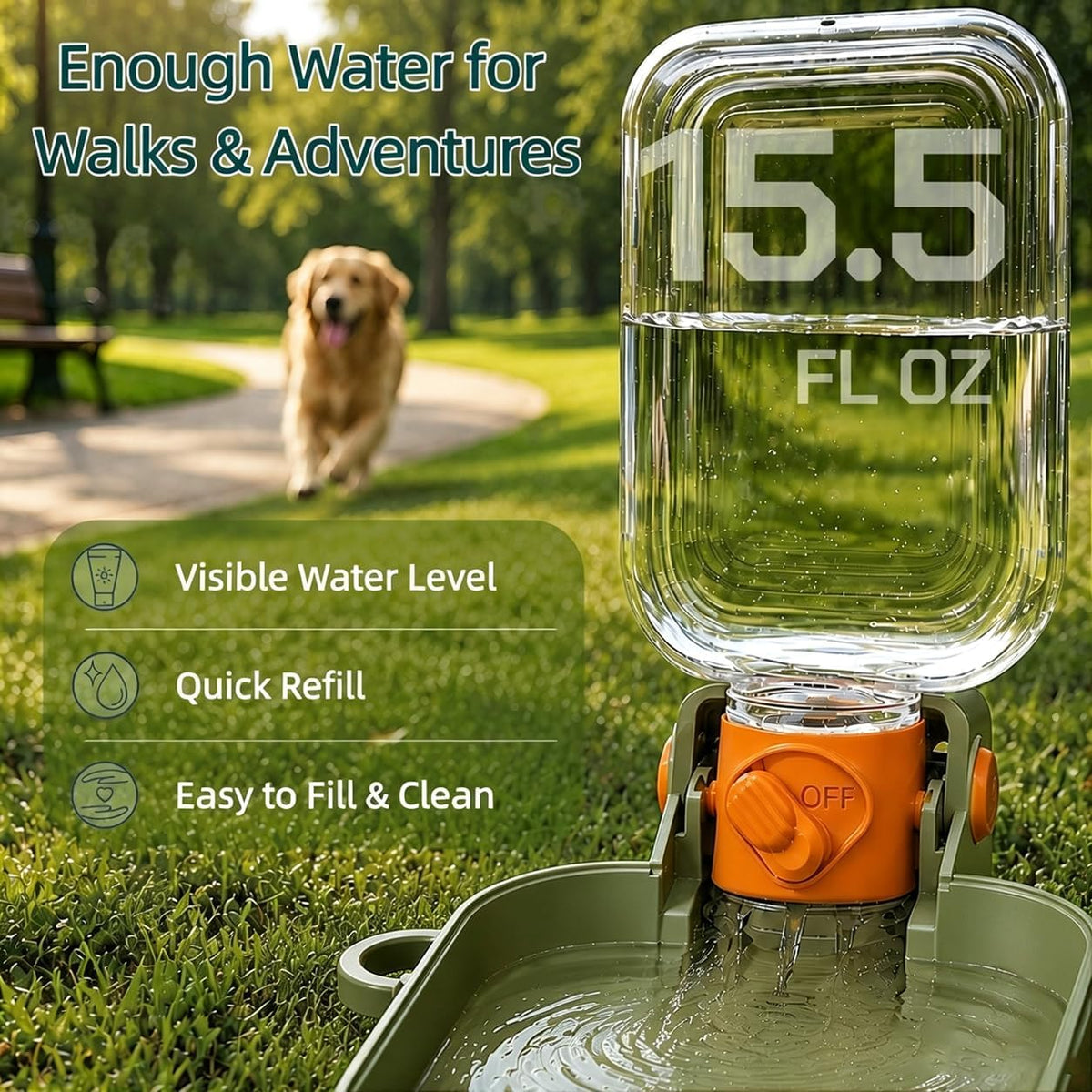Dog Water Bottle, Puppy Essentials, Collapsible Dog Bowls (Green)