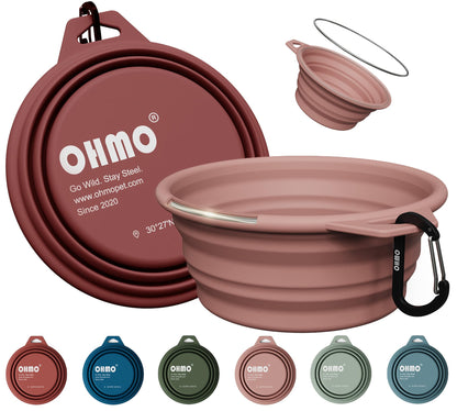 OHMO Collapsible Dog Bowls for Pet Travel, 12oz, 2pcs, Coral&Brick Red