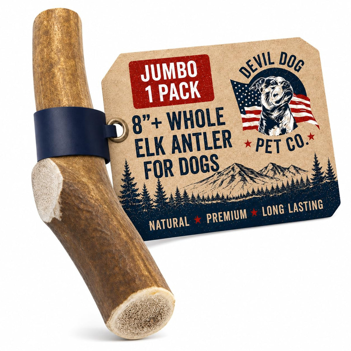 Devil Dog Pet Co Whole Elk Antlers for Dogs, XL, Aggressive Chewers