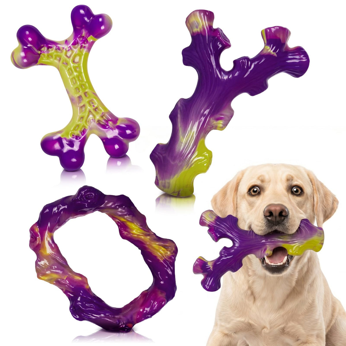 Frienhund Tough Dog Toys for Aggressive Chewers 3 Pack, Indestructible Dog Toys for Large Dogs, Dog Chew Toys, Aggressive Chew Toys to Keep Them Busy, Dog Toy for 30-75lbs Medium/Large Breeds