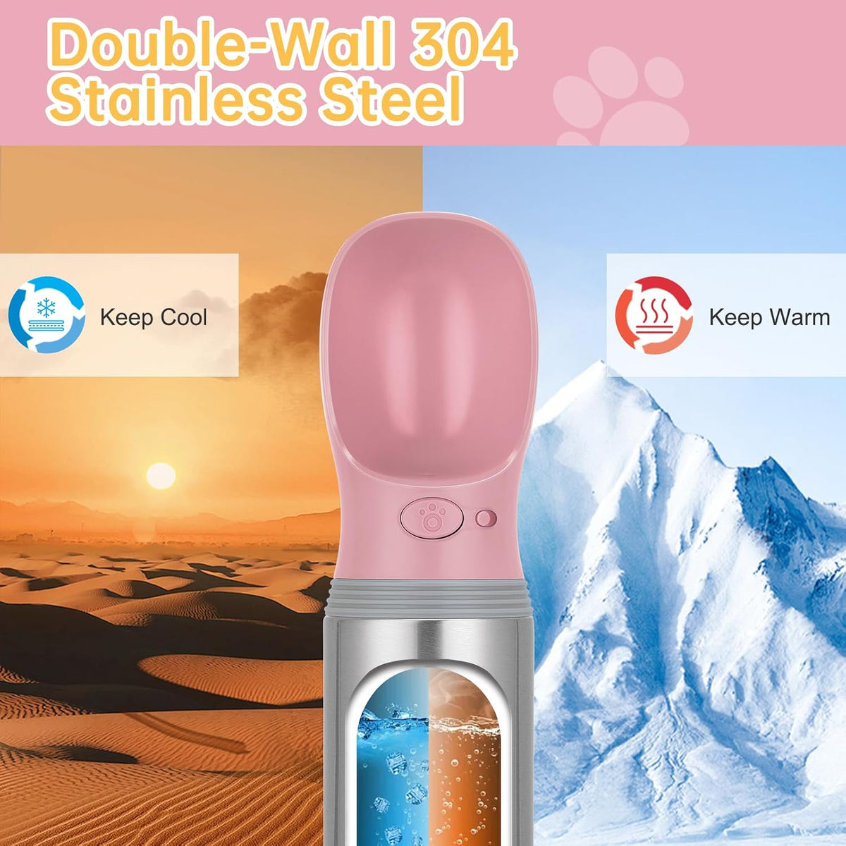 Portable Dog Water Bottle, 14 OZ Stainless Steel Pet Water Dispenser