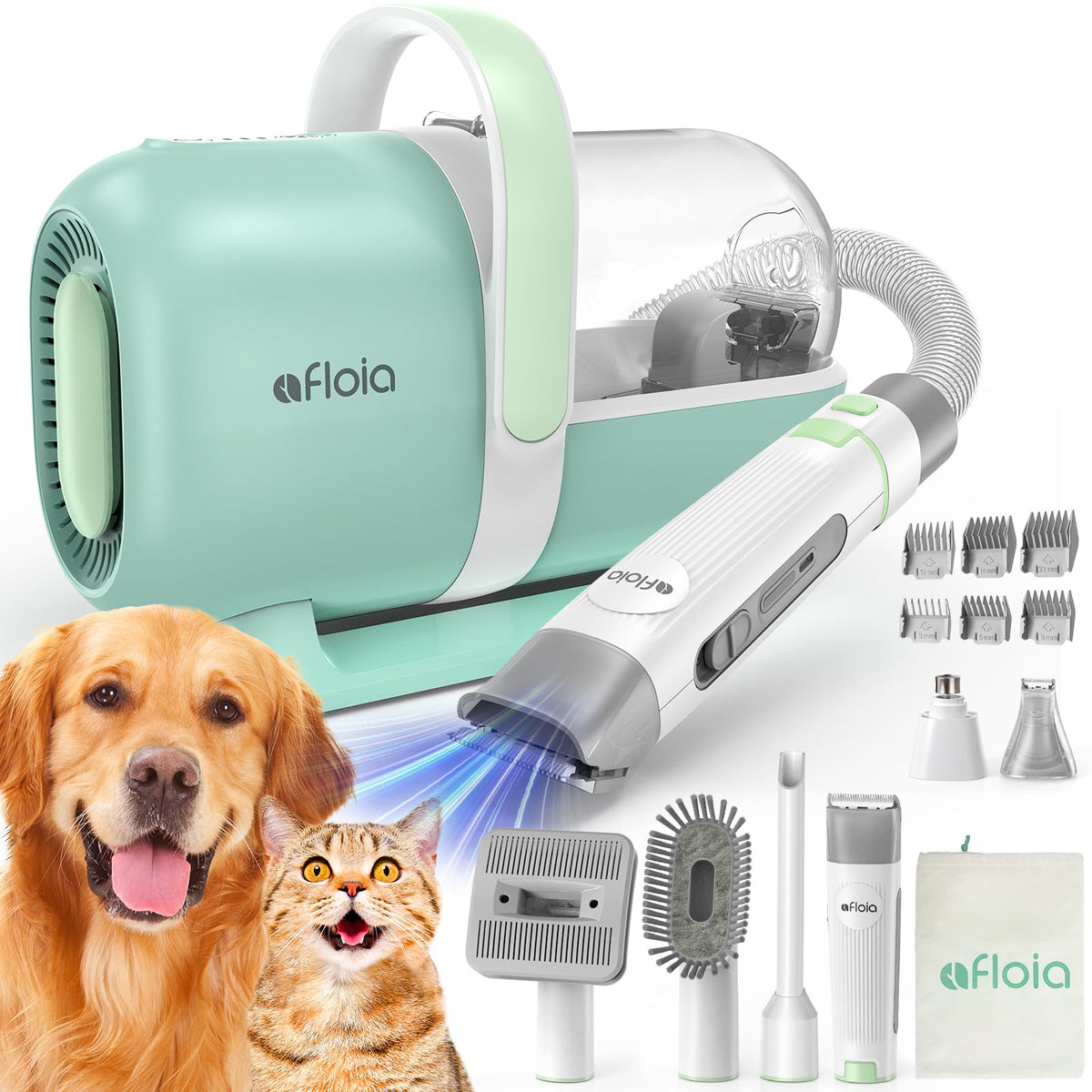 Afloia 6-in-1 Dog Grooming Vacuum Kit, Pet Clipper & Nail Grinder, White