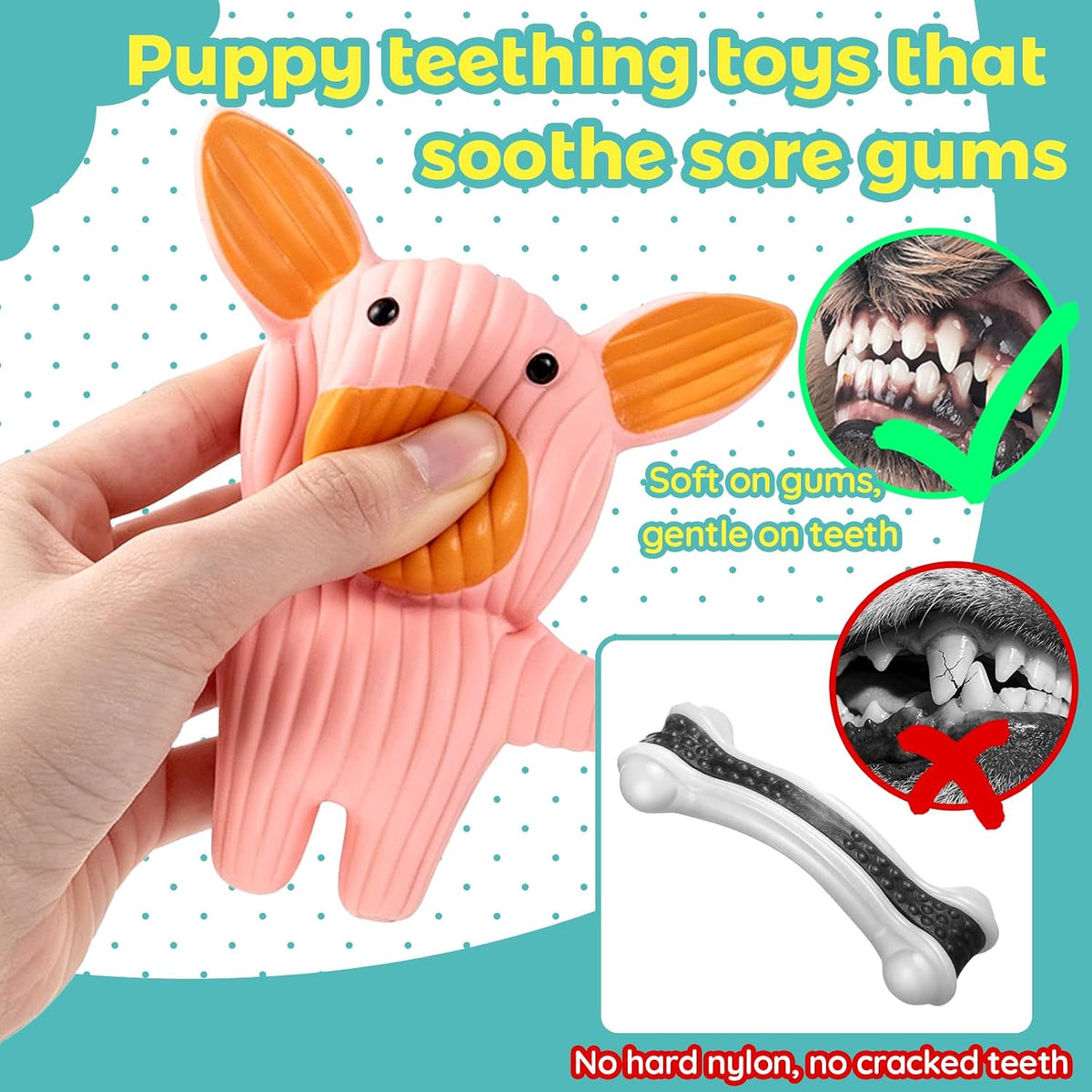 LECHONG 5 Pack Latex Dog Toys for Small Dogs – Squeaky Squeeze Toys, Puppy Teething Chew Toys, Soft Rubber Pet Toys, 4.7” Cute Farm Animal Set (Cow, Rabbit, Cat, Pig, Rooster)