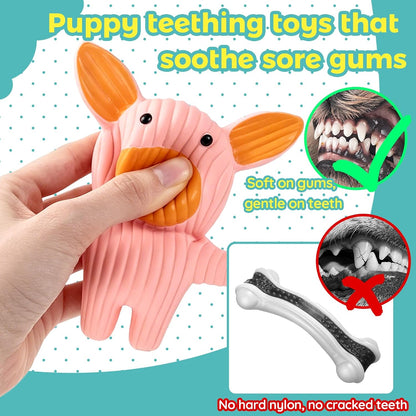 LECHONG 5 Pack Latex Dog Toys for Small Dogs – Squeaky Squeeze Toys, Puppy Teething Chew Toys, Soft Rubber Pet Toys, 4.7” Cute Farm Animal Set (Cow, Rabbit, Cat, Pig, Rooster)