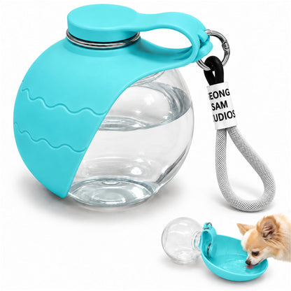 2-in-1 Portable Dog Water Bottle with Foldable Bowl, 10 oz, Plastic-Blue