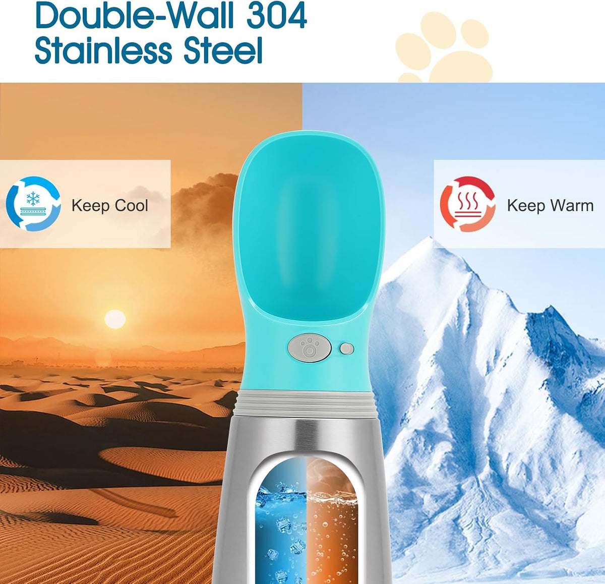 Portable Dog Water Bottle, 24 OZ Stainless Steel Pet Water Dispenser