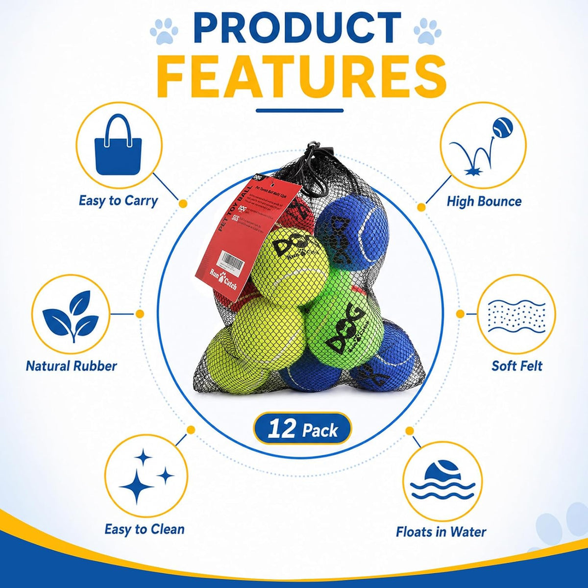 INSUM Tennis Balls for Dogs, 12 Pack Colorful Dog Toys Balls