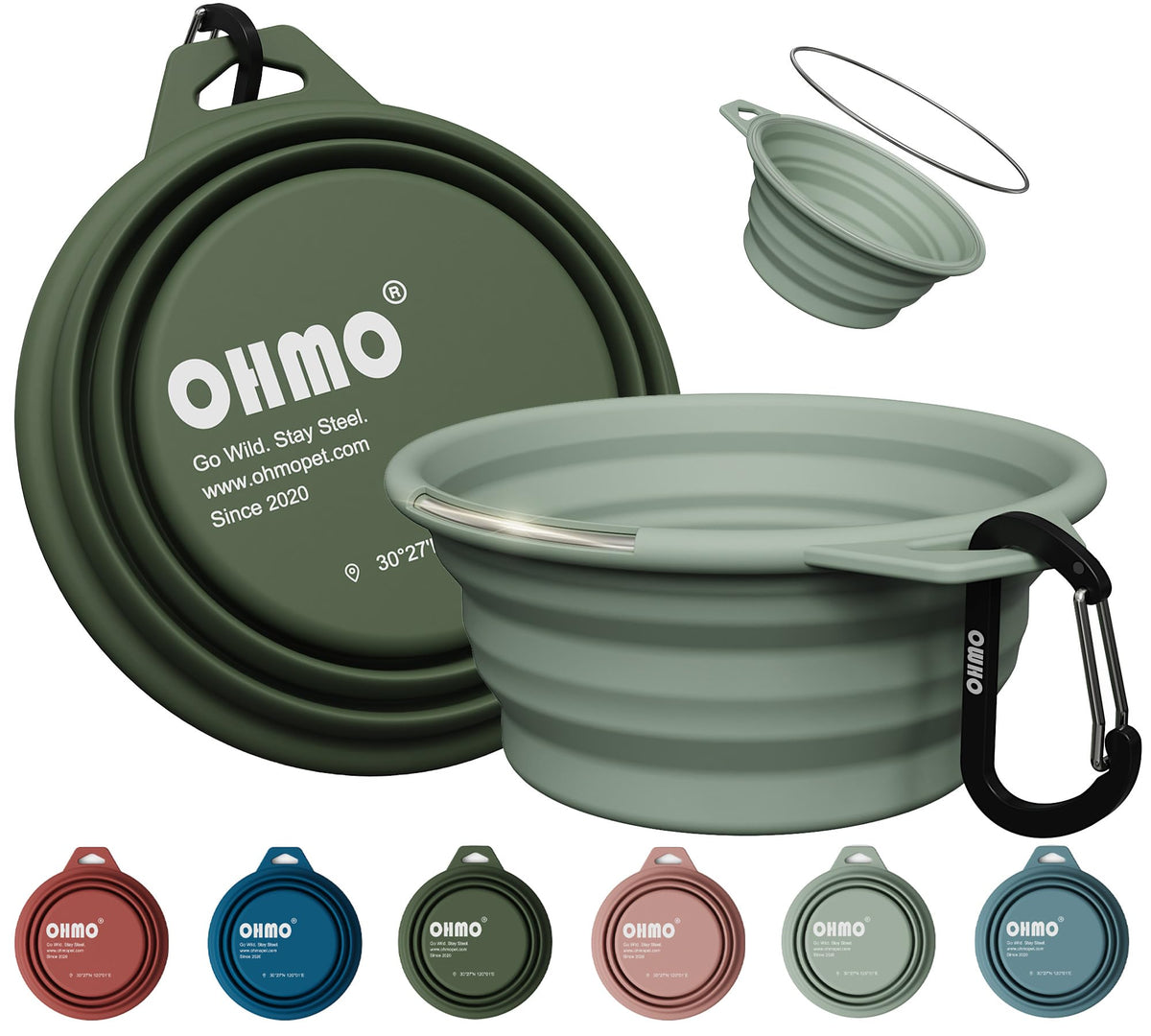 OHMO Collapsible Dog Bowls for Pet Travel, 12oz, 2pcs, Coral&Brick Red