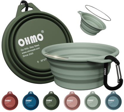 OHMO Collapsible Dog Bowls for Pet Travel, 12oz, 2pcs, Coral&Brick Red