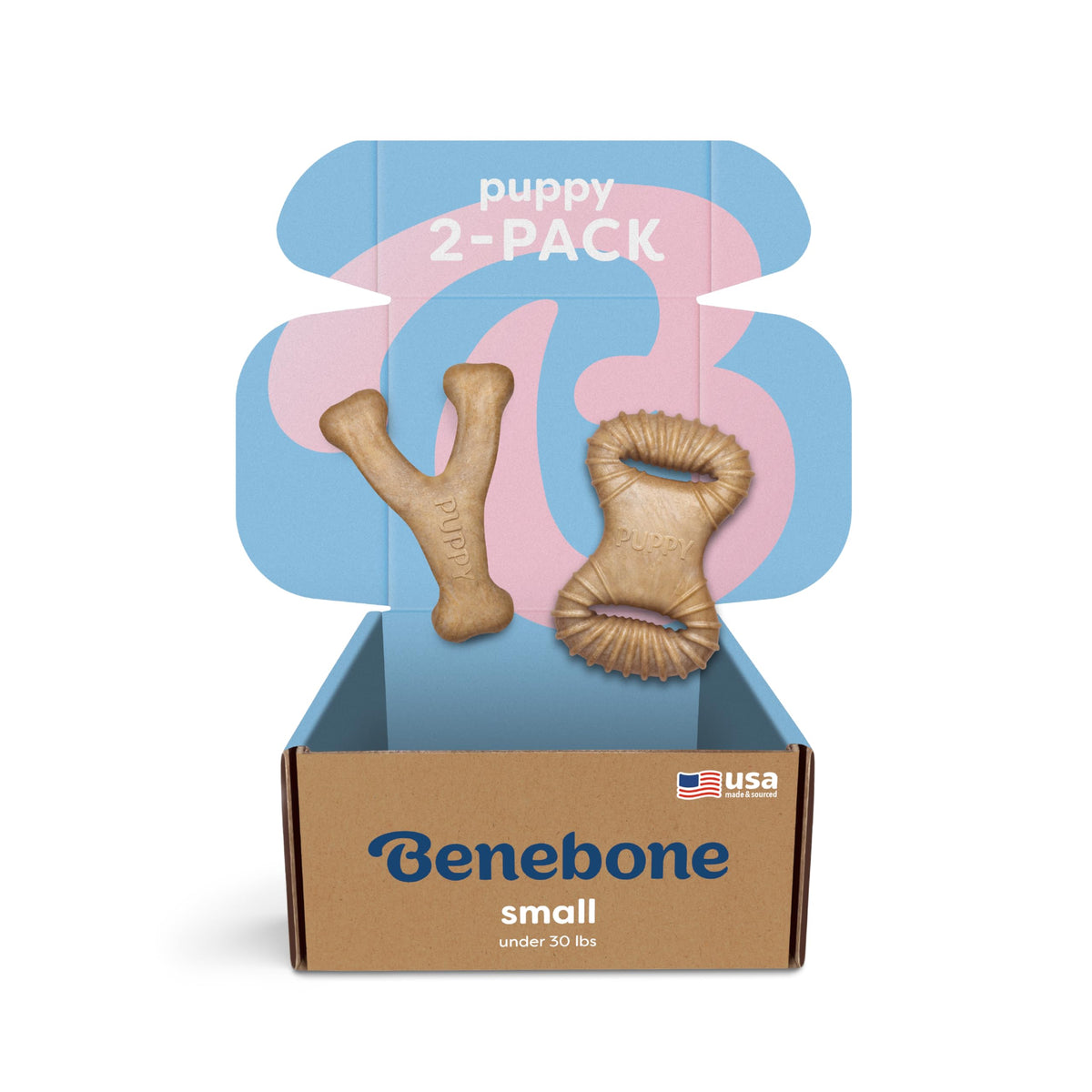Benebone Puppy 2-Pack Dental Chew/Wishbone Dog Chew Toys, Real Bacon