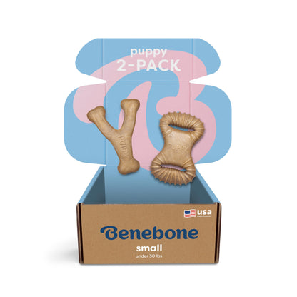 Benebone Puppy 2-Pack Dental Chew/Wishbone Dog Chew Toys, Real Bacon