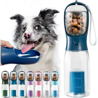 Portable Water Bottle for Small Dogs, 3 in 1 Pet Travel Bowl Dispenser with Food Treat Container & Poop Bag Holder, Summer Hiking Walking Accessories for Puppy On The Go - Pink, 10oz