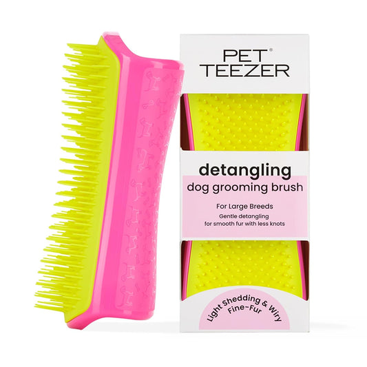 Pet Teezer Detangling Dog Brush for Long Hair Breeds, Large, Pink & Yellow