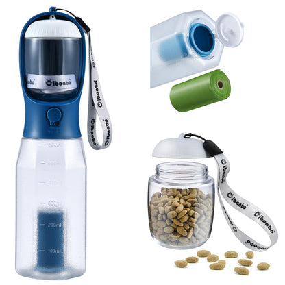 Cibaabo Dog Water Bottle with Food Container & Poop Bag Holder & Filter