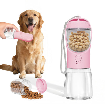 Portable Dog Water Bottle with Food Container, Pink, 12oz