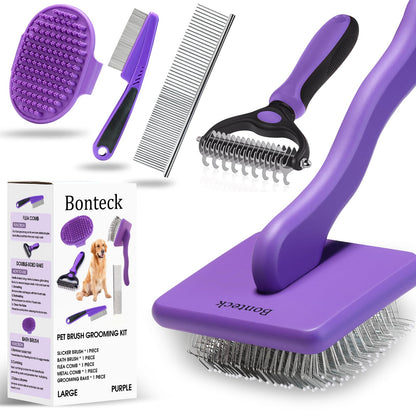 Bonteck Dog Slicker Brush for Dogs Grooming Kit 5PCS Long Haired Doodles