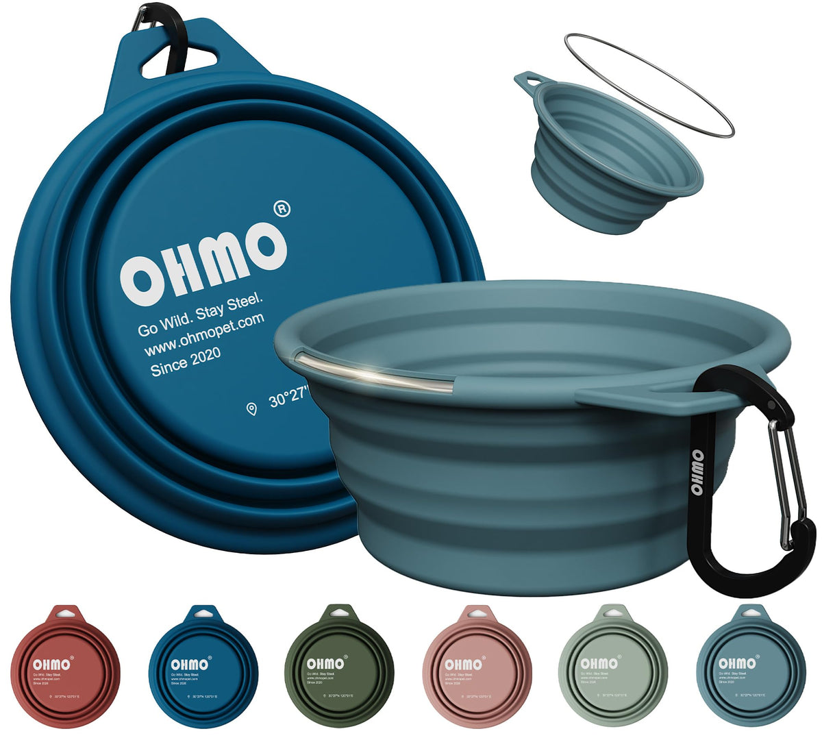 OHMO Collapsible Dog Bowls for Pet Travel, 12oz, 2pcs, Coral&Brick Red