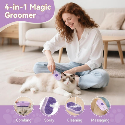 Pet Grooming Brush with Gentle Cool Water Mist for Long & Short Haired Cats and Dogs（Purple）