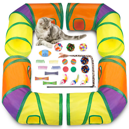 Retro Shaw 33Pcs Cat Toys Pack for Indoor Cats Kitten, with Cube Tunnel