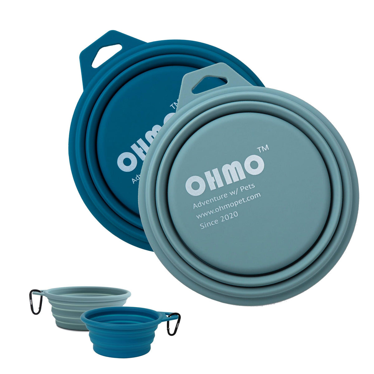 OHMO Collapsible Dog Bowls for Pet Travel, 12oz, 2pcs, Coral&Brick Red