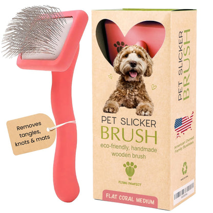 Slicker Brush for Dogs - Long Pin for Poodles, Doodles & Long Haired Dogs, Deshedding & Dematting Tool, Slicker Dog Brushes for Grooming (Coral, Flat Large)