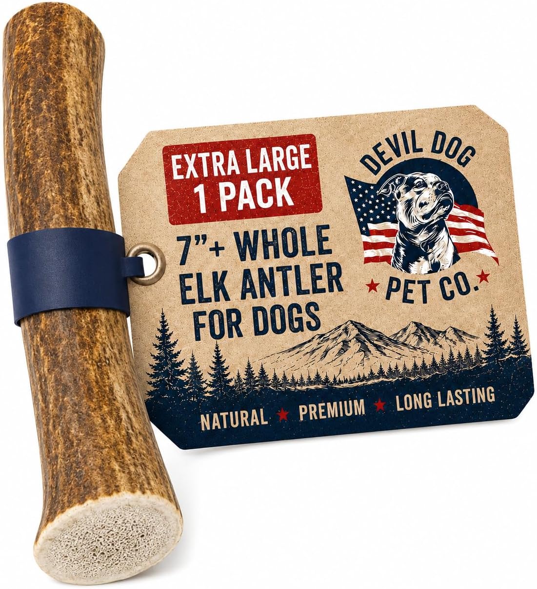 Devil Dog Pet Co Whole Elk Antlers for Dogs, XL, Aggressive Chewers