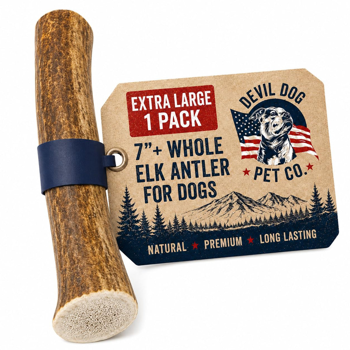 Devil Dog Pet Co Whole Elk Antlers for Dogs, XL, Aggressive Chewers
