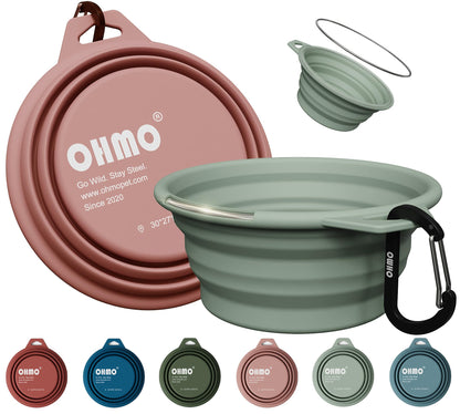 OHMO Collapsible Dog Bowls for Pet Travel, 12oz, 2pcs, Coral&Brick Red