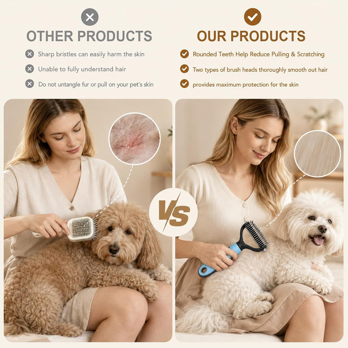 2PCS Pet Knotter for Dogs,Pet Grooming Brush, Dog Brush, Deshedding Grooming Comb Fur Brushes, Double Sided Shedding Brushes For Dogs And Cats (Blue+Pink)